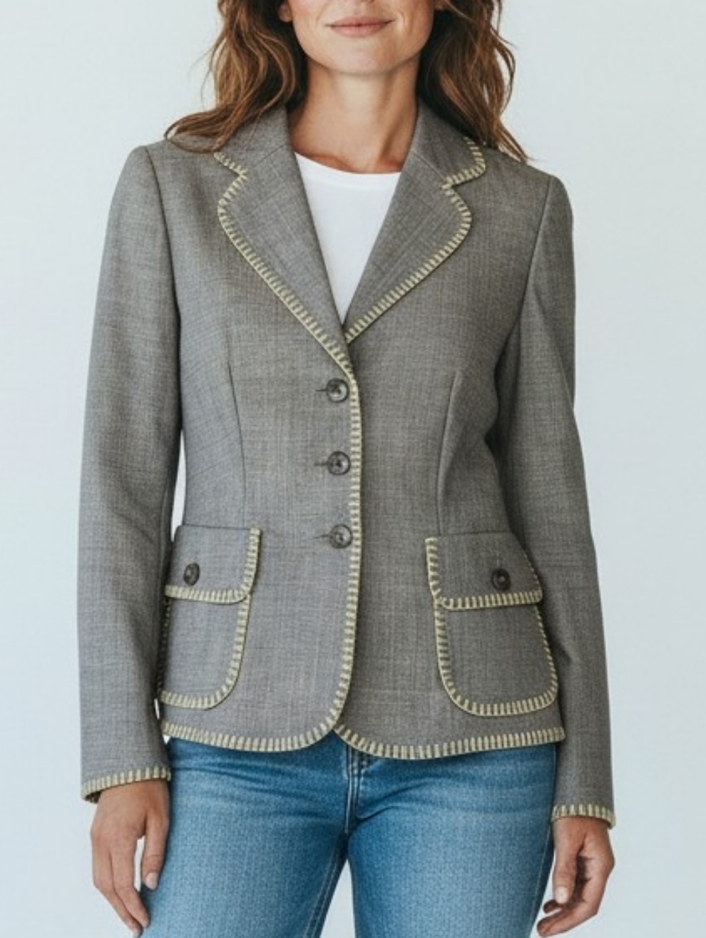 Escada Blazer Gray Yellow Size XS 36